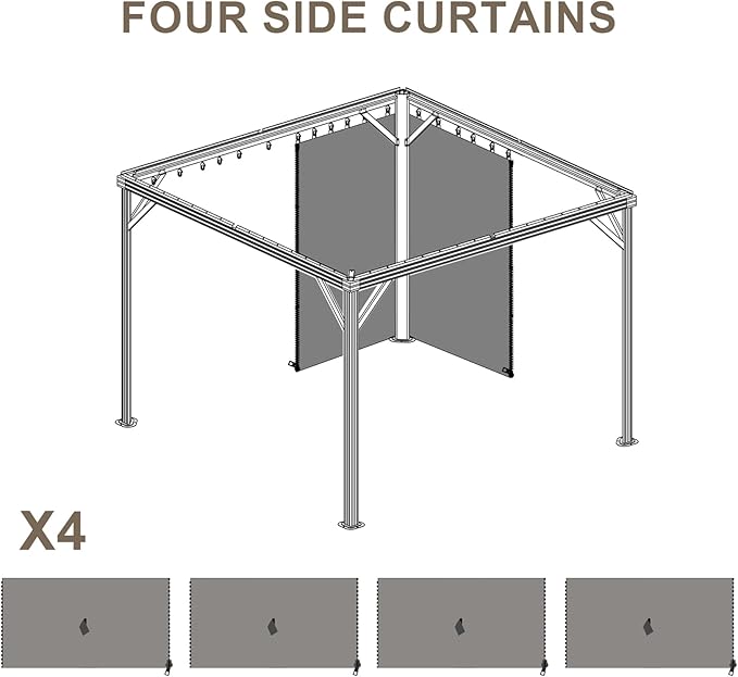 BPS 10' x 13' Gazebo Curtain Privacy 4-Panel Sidewall Outdoor Replacement Shade (Only Curtain)