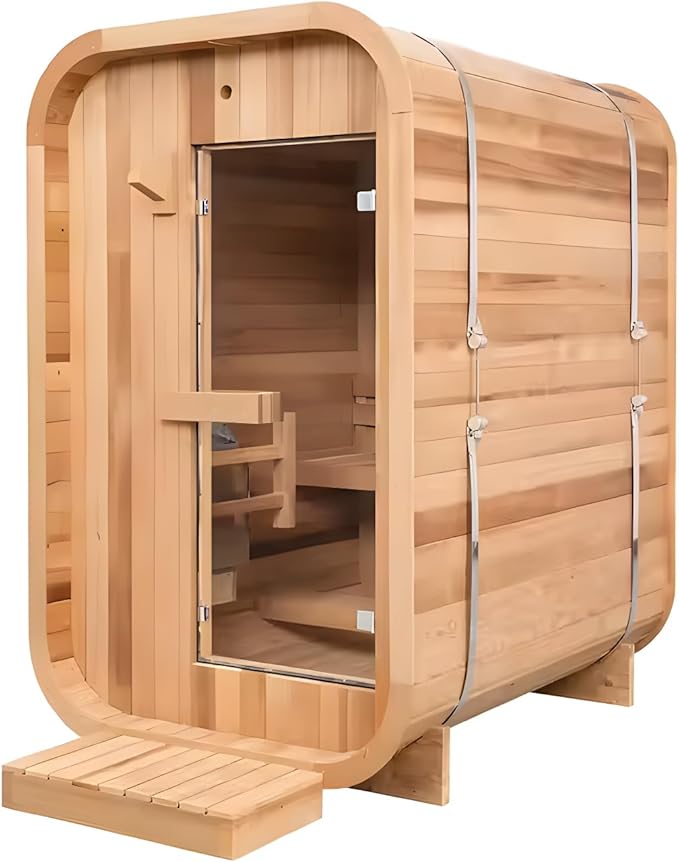 ZONEMEL Outdoor Steam Sauna for 2 Person, Canadian Red Cedar Sauna Room with 4.5KW Heater, 8mm Tempered Glass, Floor Kit, 220V (0-195 °F)