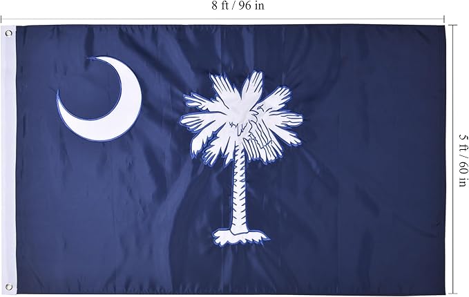 South Carolina State Flag 5x8 Ft, Deluxe Full Embroidered Heavy Duty 100% Polyester Durable SC Outside Flags, Indoor/Outdoor, Sewn Stripes and Brass Grommets