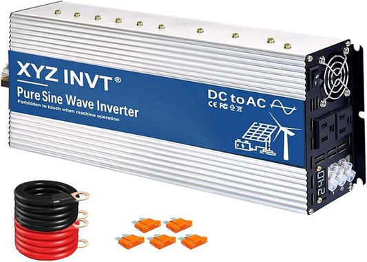 2500W Pure Sine Wave Inverter 24V to 120V AC, 5000W Peak Power, Power Converter for Solar System, Off-Grid Home, RV, Truck & Camping