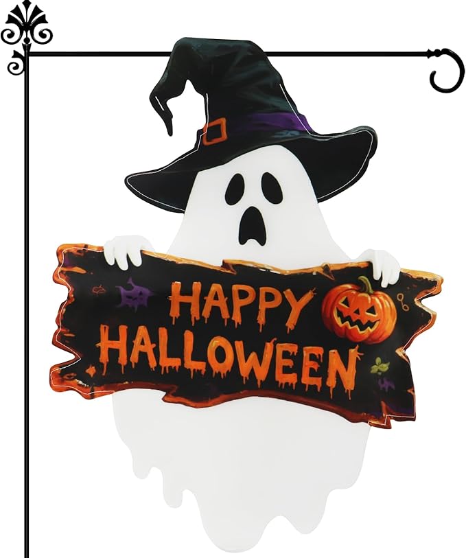 Halloween Ghost Garden Flags 12x18 Inch Double Sided, Happy Halloween Welcome Small Yard Flags for Outside, Farmhouse Front Porch Outdoor Fall Decor Holiday All Seasons Decoration