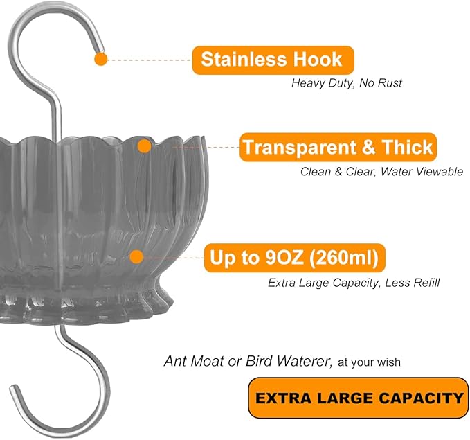 Ant Moat for Hummingbird Feeder - 9 OZ Extra Large Capacity Insect Guard - Daisy (Clear)