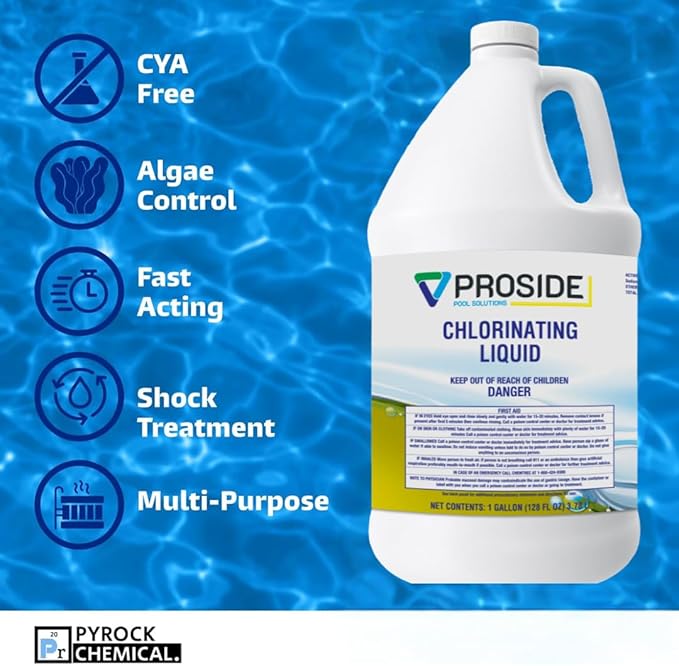Chlorinating Liquid - 10% Sodium Hypochlorite - Pool Shock - Reliable Cleaning Treatment- 4 Gallon