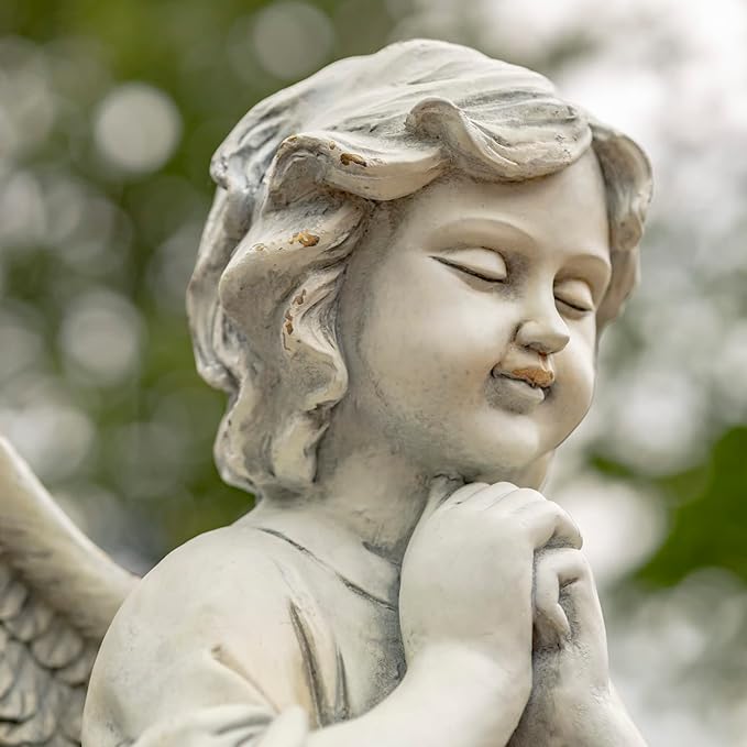 Zaer Ltd. 39" Tall Magnesium Angel Statue Figurines for Outdoor and Indoor Use (Praying Taylor, Antique White)
