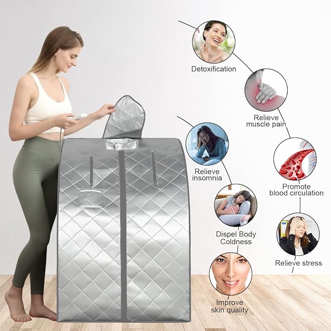 Portable Far Infrared Sauna for Home, Personal Sauna Spa for Relaxtion & Detox at Home, 1 Person Full Body Sauna Tent with Separate Heating Foot Pad & Foldable Chair (L 27.6’’ x W 31.5’’ x H 37.8’’)