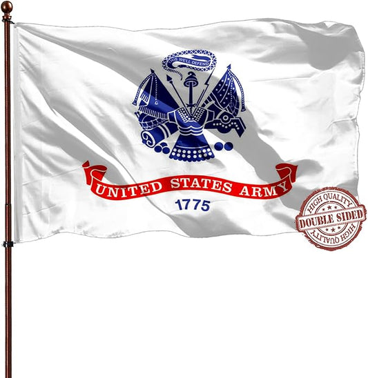 White US Army Flag 3x5 Outdoor Double Sided- 3Ply 240D 4 Rows Stitched- Military USA 1775 Army Flag UV Fade Resistant With Canvas Header & 2 Brass Grommets
