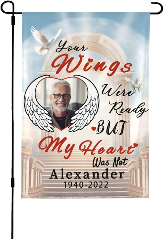 Custom Memorial Flag Personalized Garden Flag for Cemetery in Loving Memory with Photo Name Date Memory Flags Outdoor Double Sided Yard Flags (A-Memorial Flag, 12x18(in))