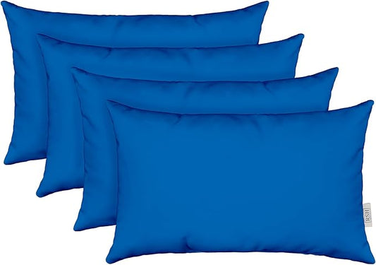 RSH DECOR: Sunbrella Lumbar Throw Pillows Set of 4 | 20" x 12" | Water and Fade-Resistant Performance Fabric | Outdoor Pillow Covers with Down-Alternative Inserts | Canvas Pacific Blue