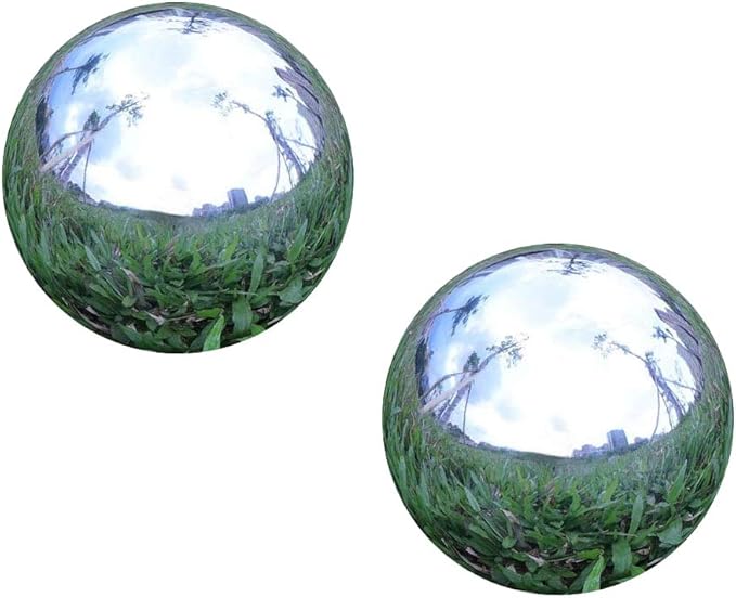 Pack of 2, Stainless Steel Hollow Gazing Ball Mirror Polished Shiny Sphere for Home Garden Ornament (3 Inch)