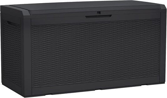 Modern-Depo 100 Gallon Polypropylene PP Deck Box Indoor Outdoor Waterproof Lockable Organization Container & Storage Bin Delivery Box with Cushion, Black