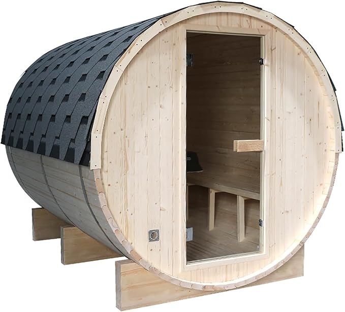 ZONEMEL Outdoor Barrel Steam Sauna, Canadian Pine Wood Sauna Room for 8 Person with 6KW ETL Certified TOULE Heater, Rocks, 8mm Tempered Glass, Waterproof System