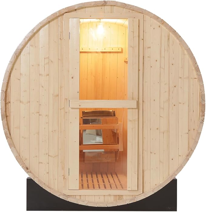 ZONEMEL Outdoor Barrel Steam Sauna, Canadian Pine Wood Sauna Room for 3-4 Person with 4.5KW ETL Certified TOULE Heater, Rocks, 8mm Tempered Glass, Waterproof System