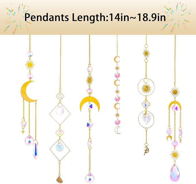 6 Pieces Colorful Suncatcher Crystal Balls with Prism Rainbow Maker, Sun Catcher Ornament with Chain for Window Home Garden Decor, Christmas Wedding Party Decoration.