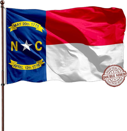 North Carolina State Flag 3x5 Double Sided- 3Ply 240D 4 Rows Stitched- North Carolina Republic Flag- UV Fade Resistant With Canvas Header & 2 Brass Grommets- Double Sided North Canrolina Sates Flags