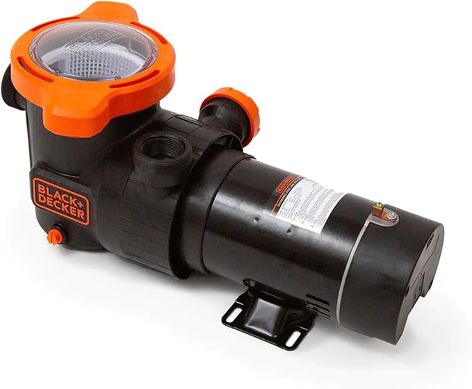 BLACK+DECKER Pool Pump, Energy Efficient Single Speed Pool Pump for Above Ground Pools with Filter Basket, 1HP