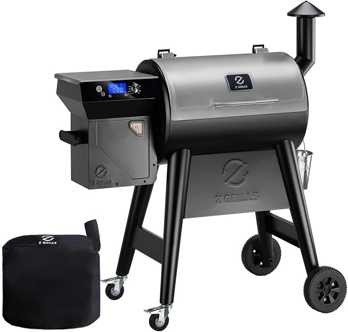 Z GRILLS Wood Pellet Grill Smoker with PID 2.1 Controller, 459 SQ.IN, 450°F Max Temperature, 8 in-1 BBQ Grill, LCD Screen, Meat Probes, Rain Cover, Backyard Camping Bake and Roast, 450E