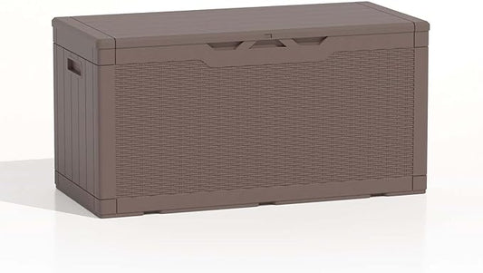 Patiolife 100 Gallon Resin Deck Box, Large Outdoor Storage Box for Garden Tools, Pool Supplies, Waterproof and Lockable, Dark Brown