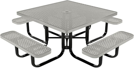 COATEDOUTDOORFURNITURE Heavy-Duty Portable Outdoor Kids Table with Umbrella Hole, Punched Steel Kids Picnic Table, Commercial-Grade, Made in America (46 in, Square, Childrens, Gray)