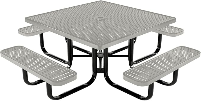 COATEDOUTDOORFURNITURE Heavy-Duty Portable Outdoor Kids Table with Umbrella Hole, Punched Steel Kids Picnic Table, Commercial-Grade, Made in America (46 in, Square, Childrens, Textured Grey)