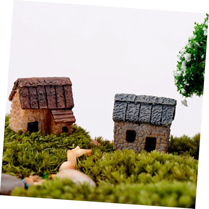 Fairy Garden Mini House Accessories, Miniature Village Hut Figurine Cottage, DIY Micro Landscape Decor Ornaments for Bonsai, Succulent Planting (A)