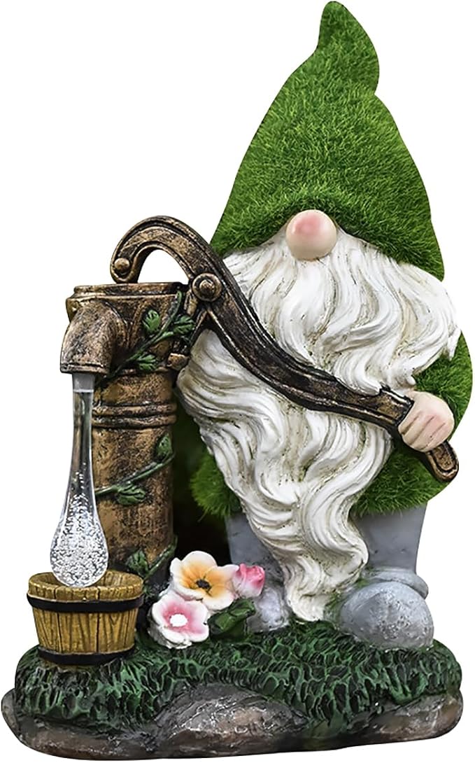VINIUSIKI Solar Garden Gnome Statues with Water Pump Light, Easter Outdoor Decorations for Porch Patio, Lawn,Gifts for Women and Men, Decorative Resin Statue for Outdoor Patio Yard