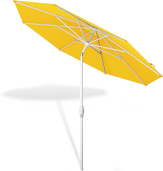 Midtown Umbrellas The Swilt 8 Feet Patio Umbrella in Sunbrella Yellow Acrylic Fabric - Fiberglass Ribs, Auto-Tilt Aluminum Frame For Backyard, Deck, Garden, Pool - White Pole