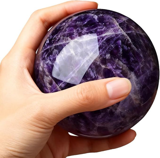 6-7CM/2.36-2.76inch Natural Crystal Ball Amethyst Sphere Hand Polished Decorative Sphere Healing Crystals Ball Healing Stone Crafts Fengshui Home Decoration Collect Gifts(Amethyst, 60-70mm)