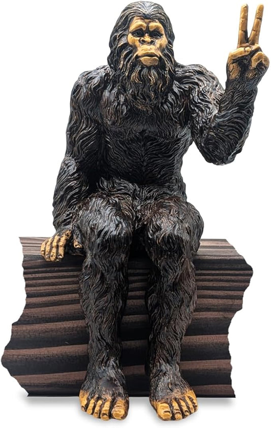 John Bernard & Company Bigfoot Peace Sign Decorative Sasquatch Yeti Statue/Figurine Indoor/Outdoor Sculpture for Patio, Deck, Home, Office 10 in H Shelf Sitter Figurine (Natural)