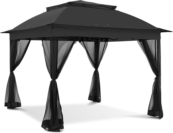 11x11 Outdoor Pop up Gazebo Tent with Mesh Walls for Patio, Lawn, Backyard and Deck, Black
