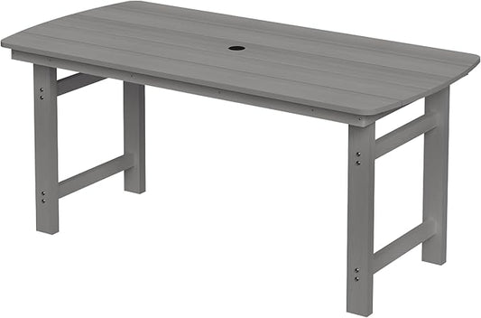 Outdoor Rectangle Dining Table, Heavy-Duty HDPE Table for 6, Weatherproof Patio Table with Umbrella Hole, Rounded Corners for Safety, Grey