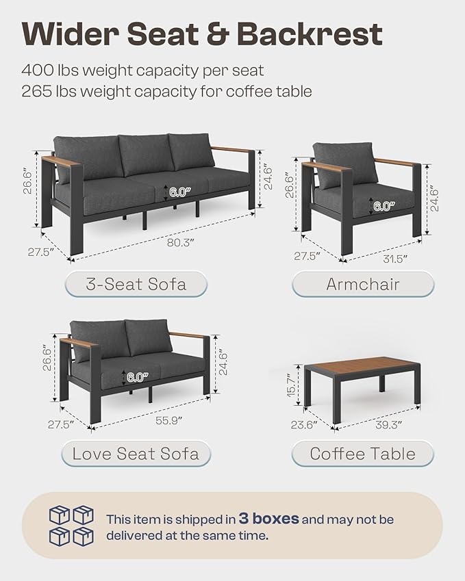 Aluminum Outdoor Patio Furniture Loveseat, All-Weather Outdoor Patio Sofa with Washable Thick Cushion, Patio Sofa Couch for Porch, Balcony, Deck, Yard, Graphite