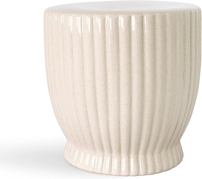 Ceramic Decorative Garden Stool: Cream Stool Striped Drum Shape for Indoor Outdoor Decor - Ceramic Tabouret for Living Room Patio Front Porch Bathroom