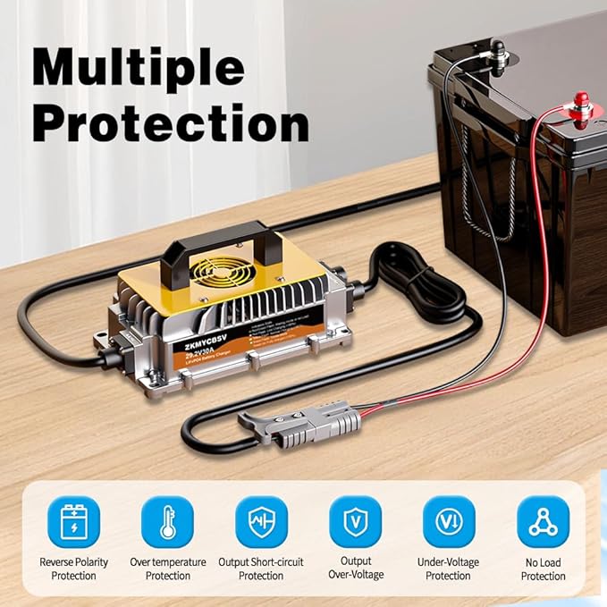 29.2V 30A Lithium LiFePO4 Battery Charger，29.2V LifePO4 Battery Charger for 24V LiFePO4 Lithium Deep Cycle Rechargeable Battery, Multi Protections, Support Fast Charging for RV Boat Car Lawn Mower