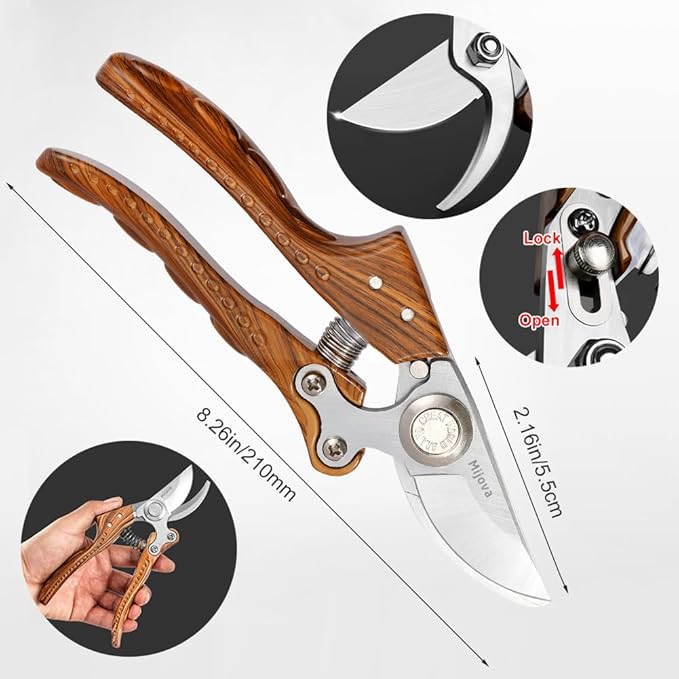 Garden Pruning Shears, Handheld Garden Shears for Heavy Duty, Ergonomic Gardening Tools for Pruning Branches, Plants, Shrubs and Vines, Professional Garden Tools for Gardening
