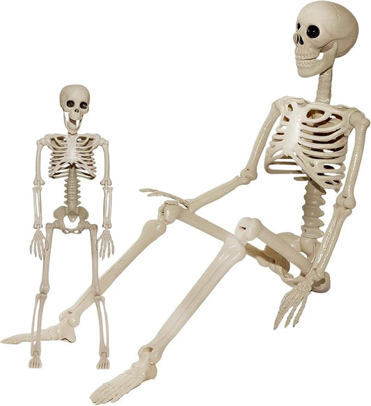 Skeleton Halloween Decorations Outdoor Indoor - 1Pcs 36" 1Pcs 16" Posable Plastic Skeleton,3FT Movable Joints Full Body Bones,Funny Halloween Decor for Party,Porch,Haunted House,Yard, Garden,Graveyard