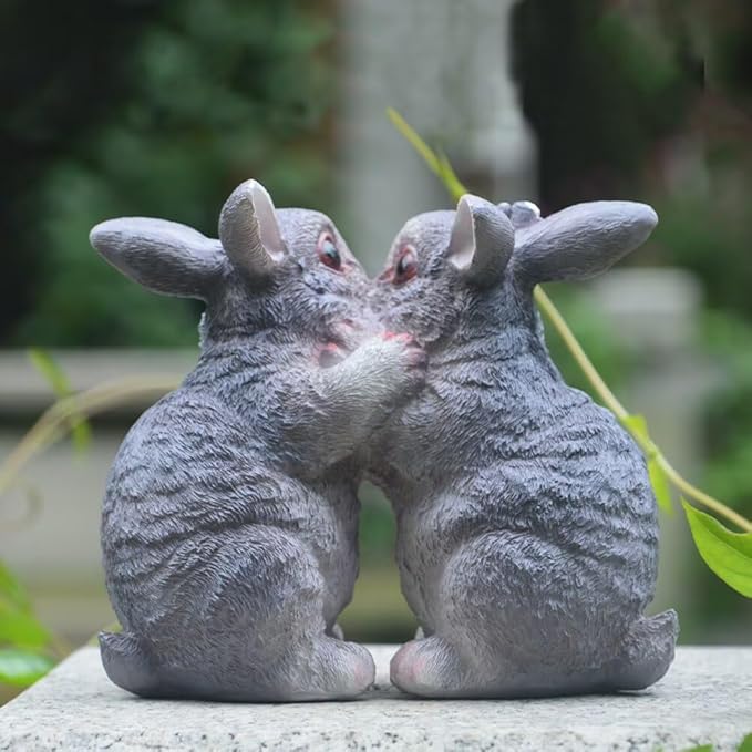 Garden Statues Bunny Decor Resin Dance Rabbit Figurine Cute Fairy Garden Decor Outdoor Statues for Patio Yard Porch Balcony Gifts for Women Mom Grandma Grey