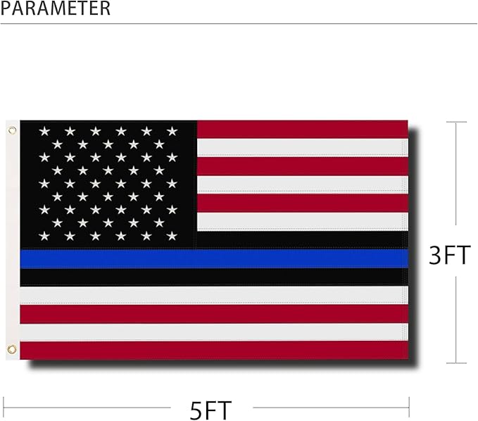 Embroidered Blue Line American Flag for Outside 3x5 Polyester Fiber American Flag Blue Line Bright Color with Durable Canvas Header and 2 Non Fading Brass Grommets