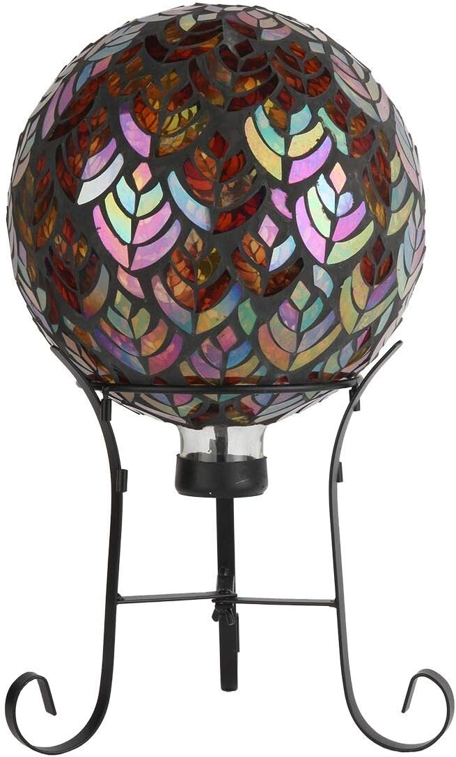 Lily's Home Colorful Mosaic Glass Gazing Ball, Designed with a Stunning Holographic Petal Mosaic Baroque Splendor Pattern to Bring Color to Any Home and Garden, Silver & Purple (10 Inches Dia.)