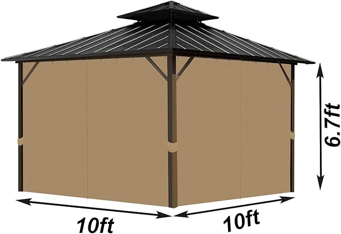 Gazebo Universal Replacement Privacy Curtain, 10'X10' Gazebo Curtain Outdoor Waterproof, 4-Panels Sidewall Curtains with Zipper for Patio, Garden and Backyard (Only Curtains, 10'x10', Brown)