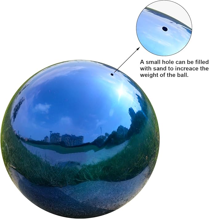 Nerien 8 Inch Gazing Ball, Stainless Steel Garden Mirror Globe, Polished Ornament Sphere, Hollow Floating Reflective Hemisphere, Home Outdoor Pond Housewarming Swimming Pool Decoration Gift, Blue