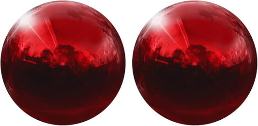 uxcell 2 Pcs Gazing Globe Decor Ball 2.5 Inch 63mm Reflective Garden Sphere Hollow Ball, Seamless Stainless Steel Gazing Ball, Smooth Mirror Globe for Garden Home Decor, Ruby Red