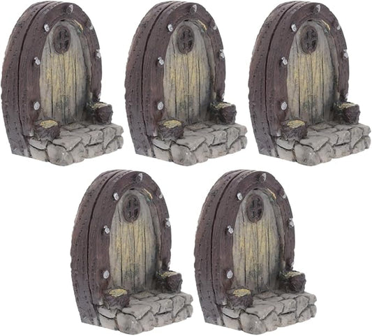 Mipcase Mini Garden Furniture Resin Simulation Wood Door for Micro Landscapes 5pcs Miniature Door Decorations for Fairy Garden Accessories and Pot Plants