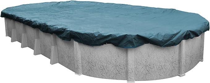 Pool Mate 12 x 18 ft Deluxe Blue Winter Oval Pool Cover for Above Ground Pools, 4 ft Overlap (16 x 22 ft Cover Size), Solid 10 x 10 Scrim, 2.91 oz/yd2, 12-Year Warranty, Style: 581218-4A
