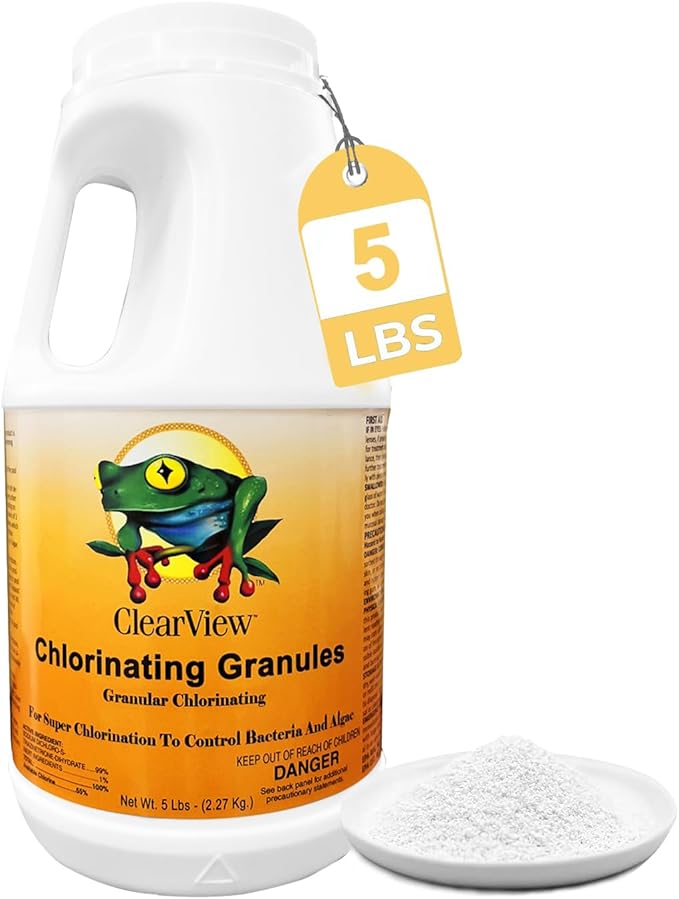 ClearView Chlorine Granules 5 Lbs for Spas and Hot Tubs, Fast Dissolving Chlorinating Granules for Swimming Pools, Chlorine Shock Granular Sanitizer, 5 Pounds