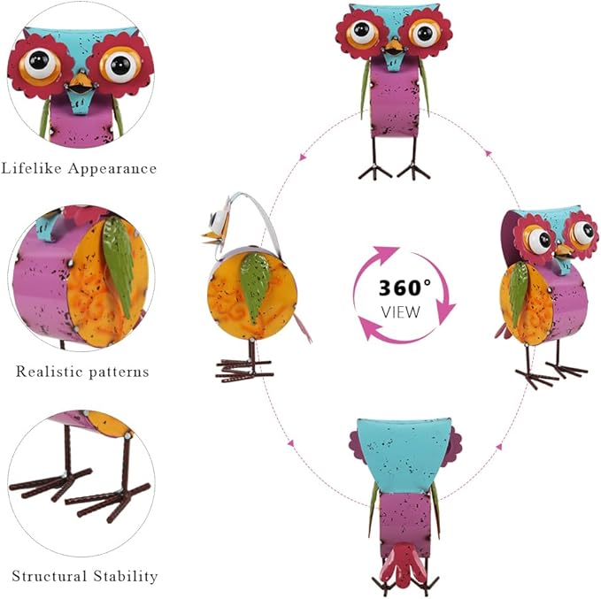 Metal Owl Statue Outdoor Garden Decor-Yard Art Gift, Funny Owl Sculpture for Patio, Lawn, Backyard- Indoor Figurine for Birthday, Housewarming, Christmas