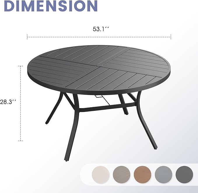 VICLLAX Outdoor Patio Round Dining Table, 54"x 54" Spliced Metal Tabletop for Deck Lawn Garden Backyard, Black