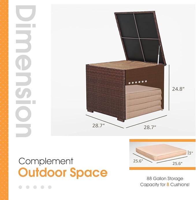 Patiorama 88 Gallon Wicker Deck Box, Indoor/Outdoor Storage Box for Patio Cushions, and Gardening Tools- Resin Rattan Patio Cushion Storage Bin, Brown