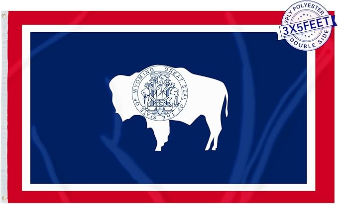 AMZFLAG Wyoming State Flag 3x5 ft Outdoor, Heavy Duty 3 Ply Polyester WY Wyoming Flags with 2 Brass Grommets, Patriotic Double Sided State of Wyoming Flag