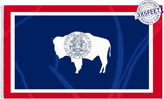 AMZFLAG Wyoming State Flag 3x5 ft Outdoor, Heavy Duty 3 Ply Polyester WY Wyoming Flags with 2 Brass Grommets, Patriotic Double Sided State of Wyoming Flag