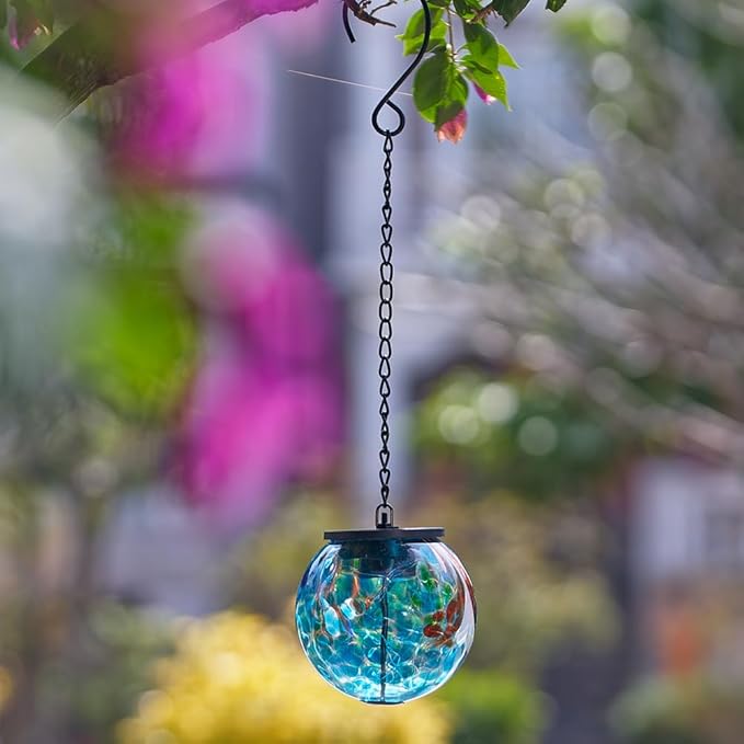 Solar Hanging Lanterns Outdoor, Solar Glass Gazing Ball Lights, Waterproof Led Globe Light for Garden Yard Tree Party Decorations, Colorful Dot